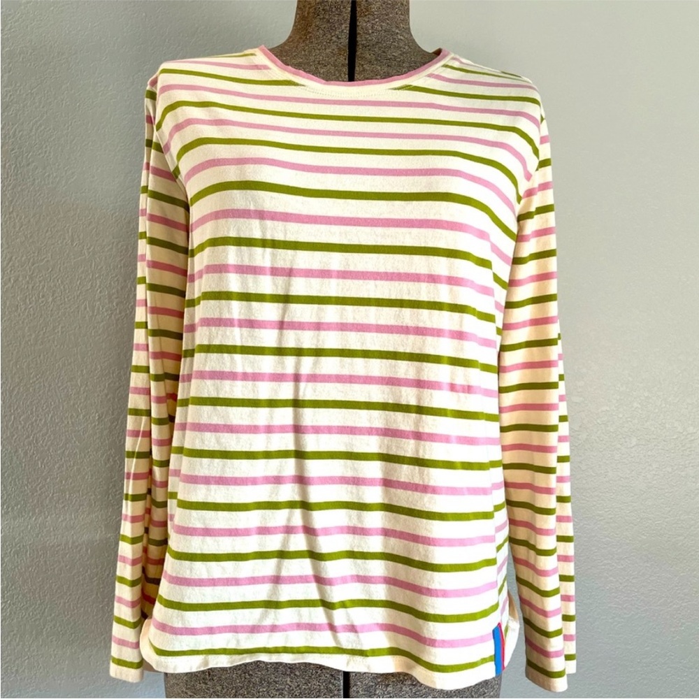Kule Striped Modern Tee Pink Green Long Sleeve M